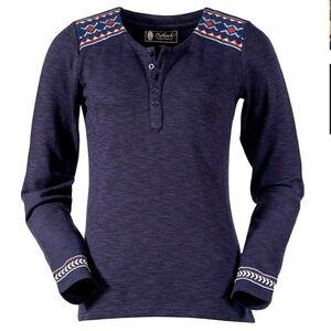 Outback Trading NWT Julie Navy Henley with Aztec Accents Size Lg